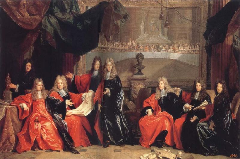 Nicolas de Largilliere The provost and Municipal Magistrates of Paris Discussing the Celebration of Louis XIV-s Dinner at the hotel de Ville after his Recovery in 1687 Norge oil painting art